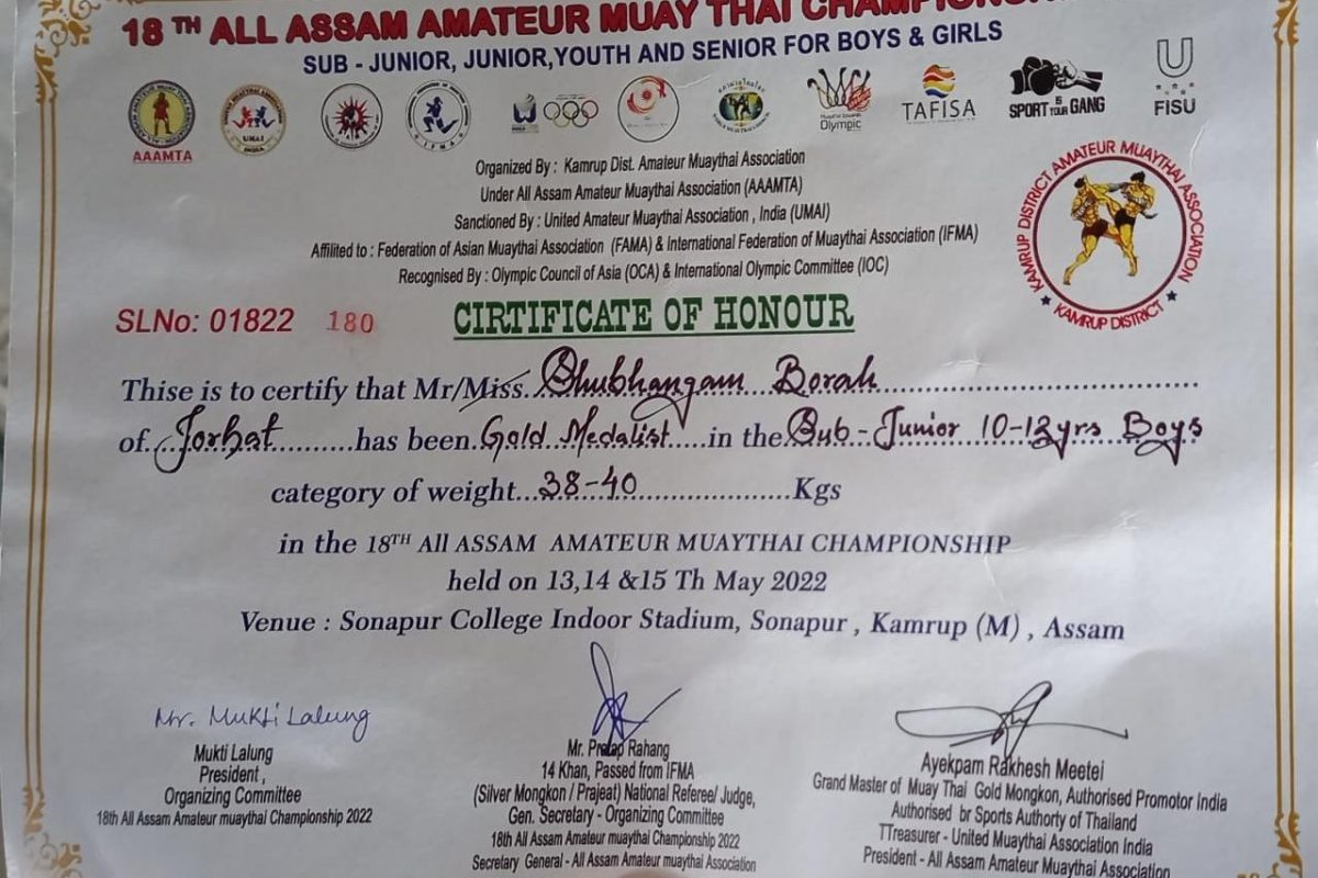 SHUBHANGAM BORAH, GOLD MEDALIST, MUAY THAI CHAMPIONSHIP