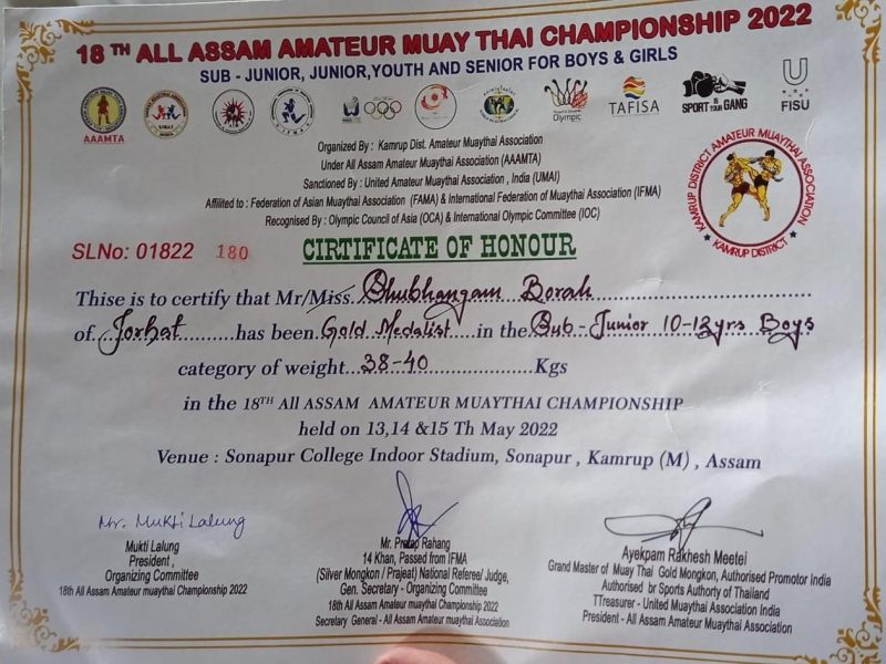 SHUBHANGAM BORAH, GOLD MEDALIST, MUAY THAI CHAMPIONSHIP