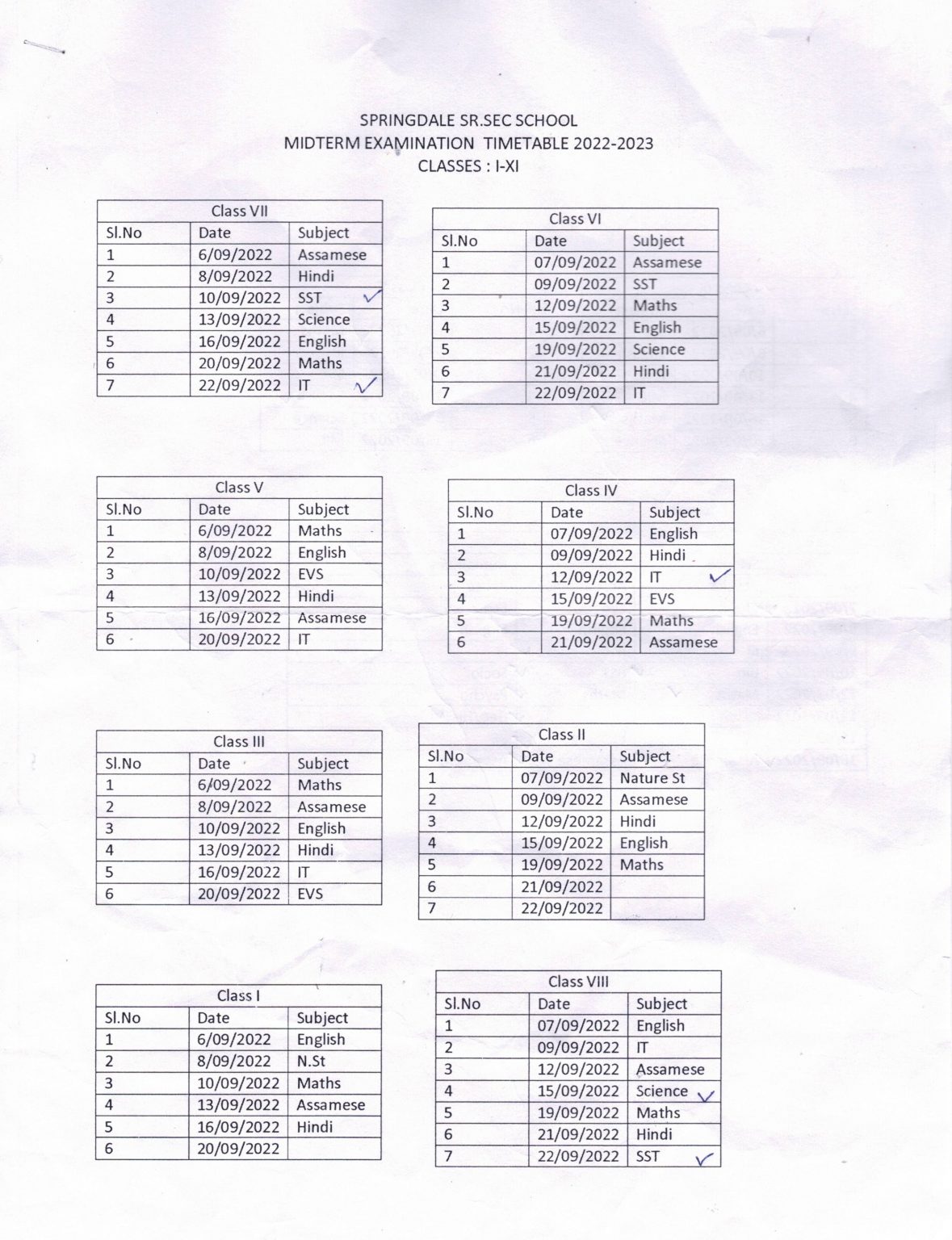 Exam Schedule – Springdale School